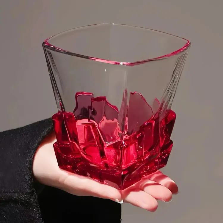 轻奢玫红冰块杯酒杯创意威士忌杯高级感餐饮具家用高颜值洋酒杯