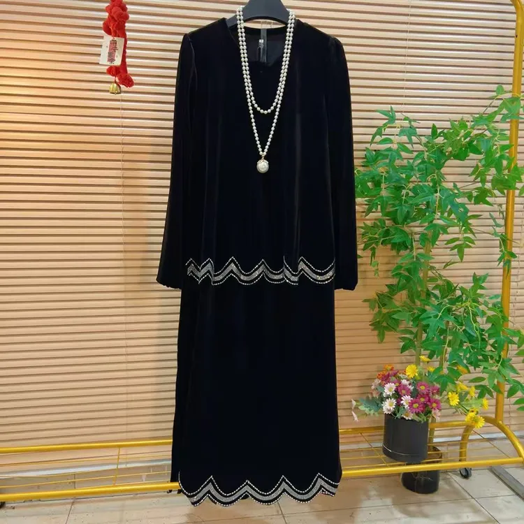 重工烫钻显贵上衣+半身裙胖YY2025秋季新款法式轻熟优雅气质套装