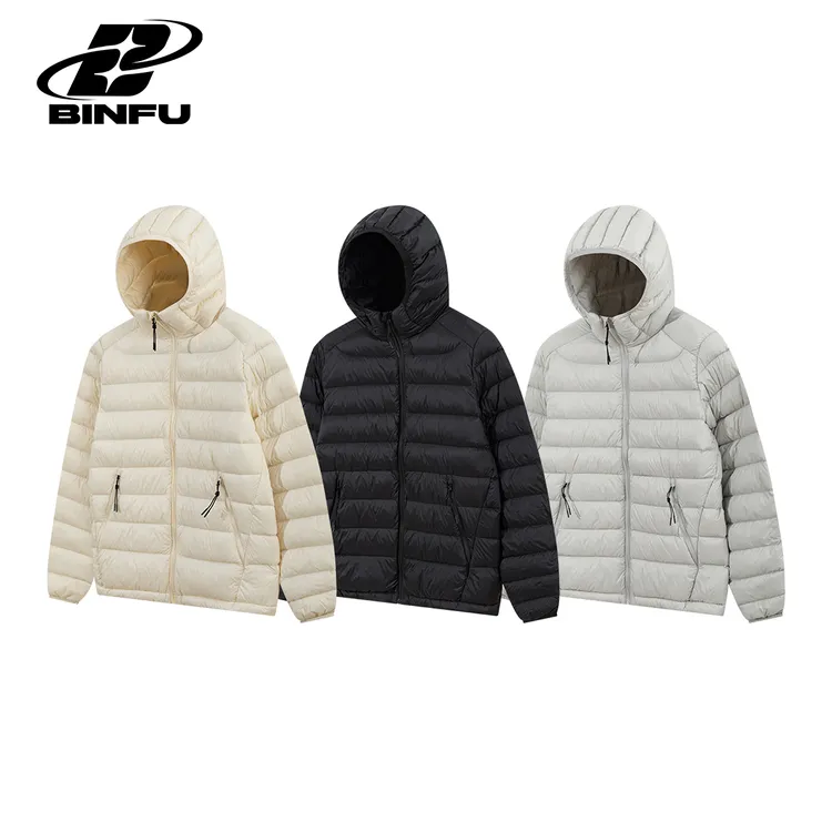 BINFU冬季男女同款经典款大气简约百搭纯色排骨情侣装连帽羽绒服