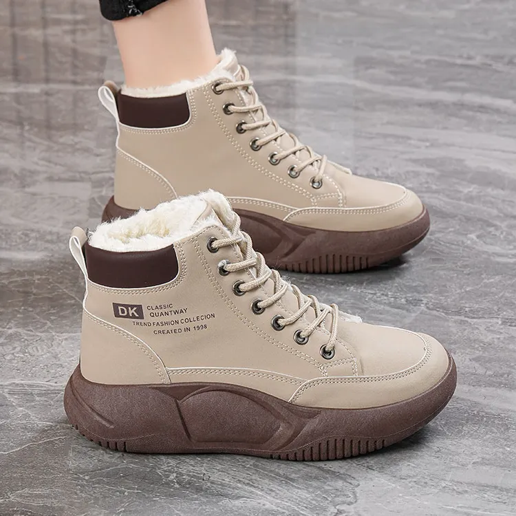 加绒加厚棉鞋2025年新款韩版百搭冬季休闲风高帮鞋老爹鞋保暖鞋子