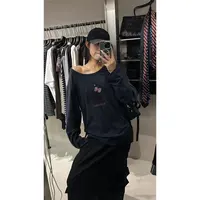 -斜肩的领结狗狗印花！宽松百搭长袖T恤（13R763#）R13