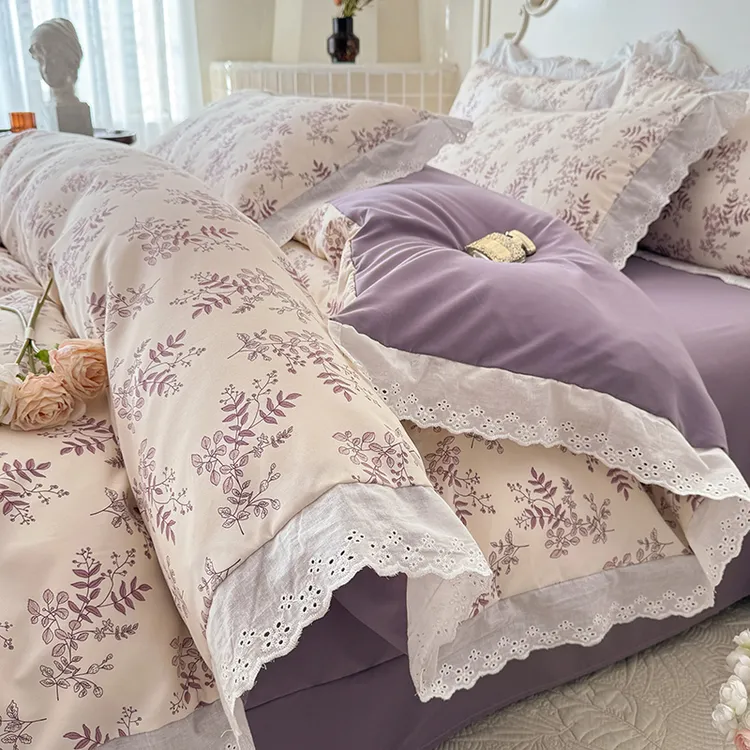 春夏A类母婴级双层纱针织棉四件套纯棉亲肤小碎花全棉床品