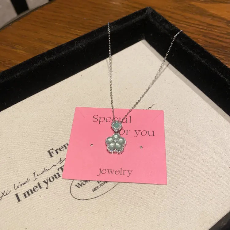 铜合金项链 蓝水小清新新中式花朵轻奢百搭气质项链时髦锁骨链女