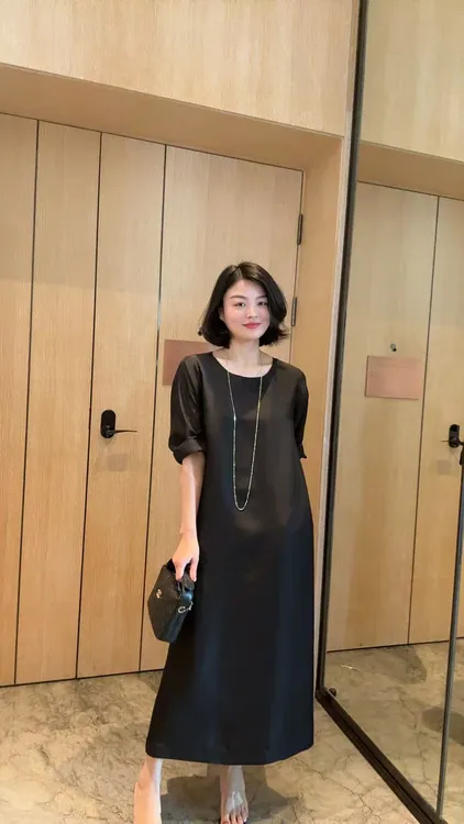 TANTAN  桑蚕丝短袖气质连衣裙1613