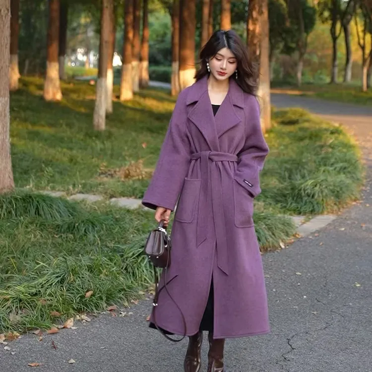 时尚羊毛双面大衣新款妈妈女加肥加大高级码毛呢大衣女韩版外套