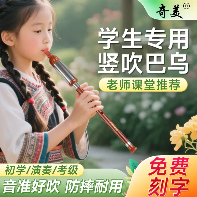 奇美巴乌竖吹巴乌乐器小学生专用C调降B调防摔仿红木儿童初学演奏
