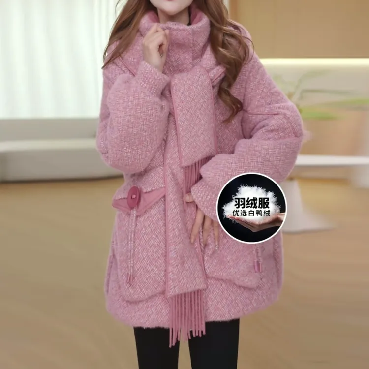 围巾领2025冬季新款白鸭绒羽绒服百搭新款加厚宽松时尚保暖外套