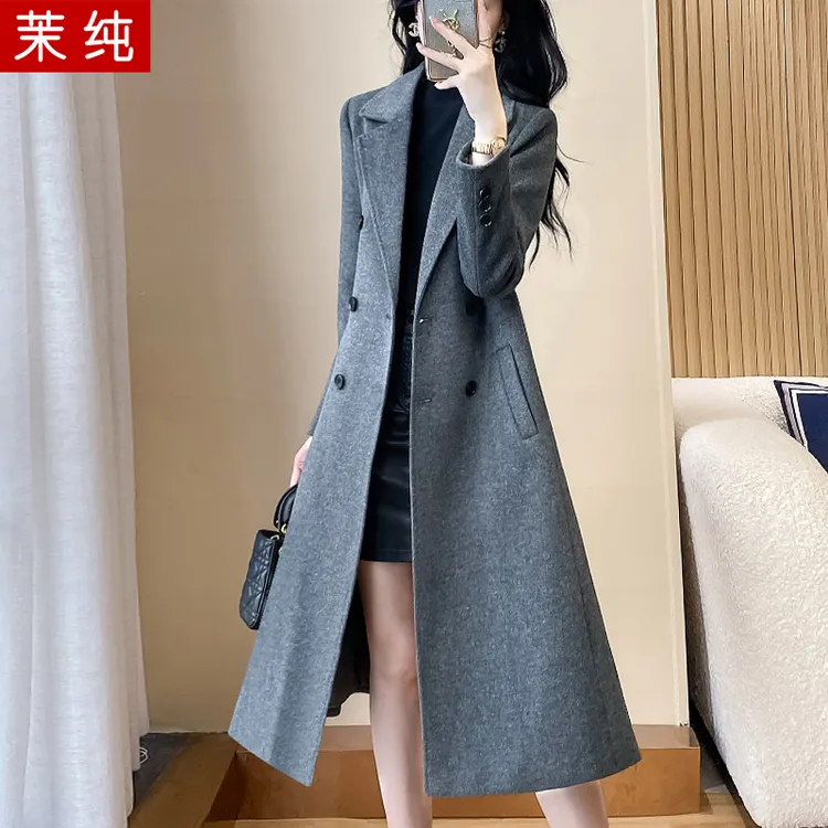 风衣外套女秋冬加厚灰色长款西服今年流行漂亮高级感毛呢呢子大衣