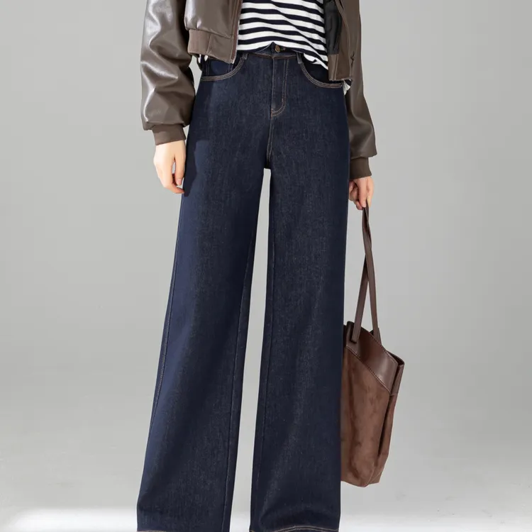 依仙圣姿Y55N3212牛仔2025冬新款修身显瘦时尚百搭宽松筒喇裤