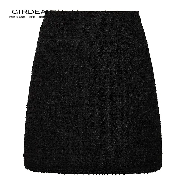GIRDEAR/哥弟新款高级百搭时尚气质精致肌理感A字高腰短裙-120042