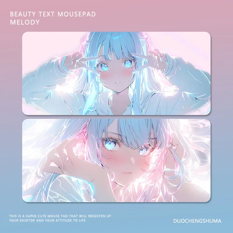 炫彩流光渐变鼠标垫超大二次元动漫女孩电脑办公电竞游戏定制桌垫