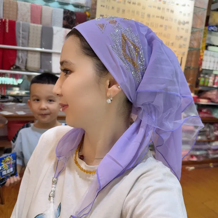 淡紫色 进口  羽毛头巾 