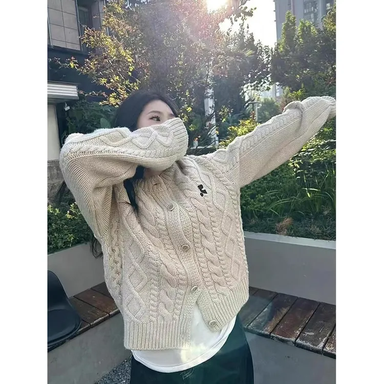 Miss sumey#4029自制祝绪丹同款麻花毛衣开衫女秋冬慵懒休闲外套