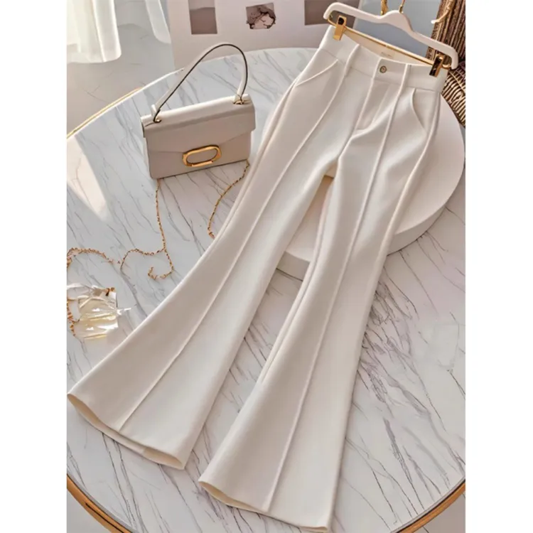 高级感女裤白色加绒微喇叭裤女2025春秋新款高腰阔腿显瘦西装裤子