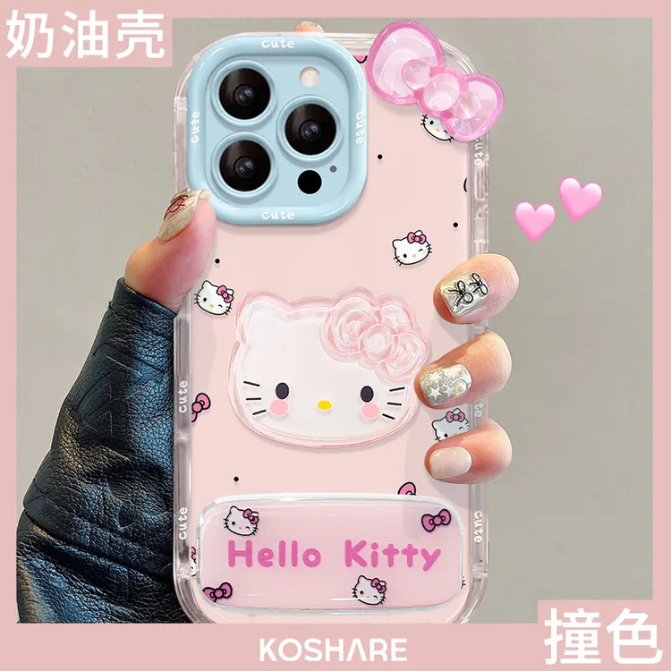 KT猫公仔支架适用苹果15华为vivo/oppo小米iPhone果冻奶油手机壳