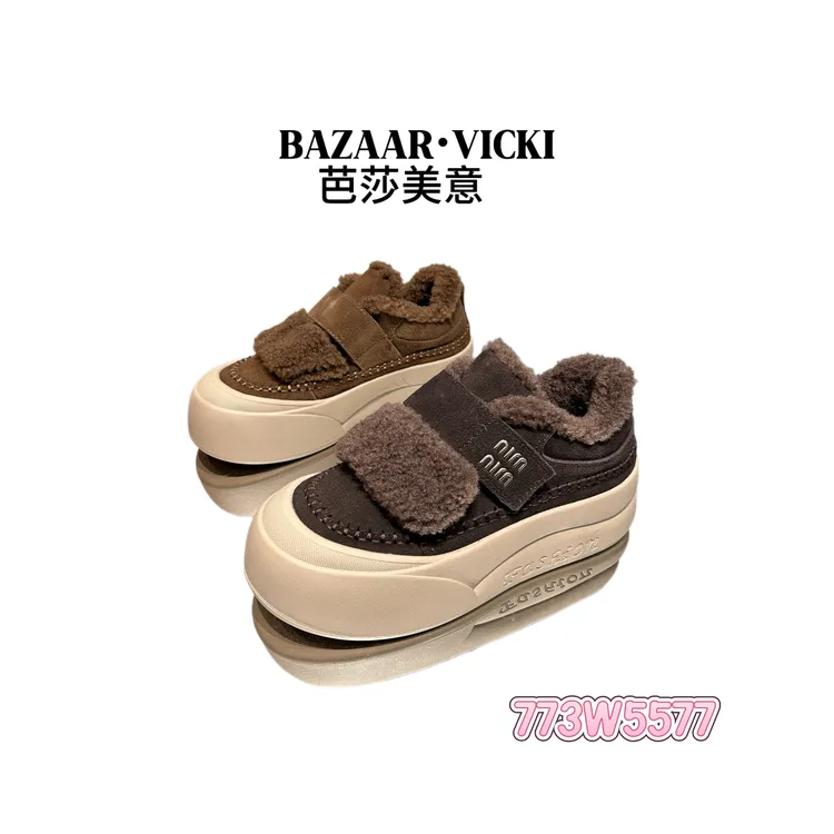 BAZAAR VICKI/芭莎美意773W5577冬季时尚百搭厚底加绒保暖韩版