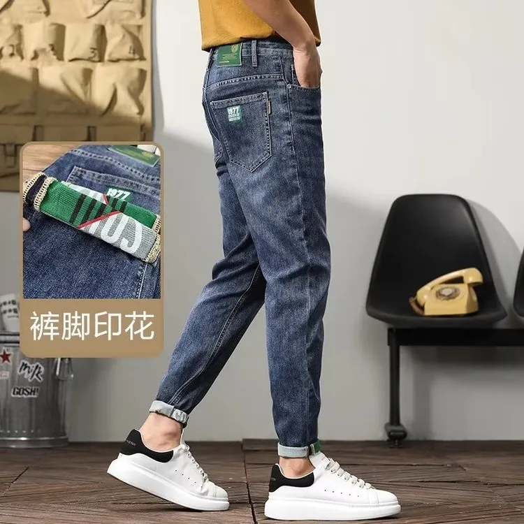 2025年新款牛仔裤男士宽松小脚潮流哈伦九分裤弹力潮牌夏季新款潮