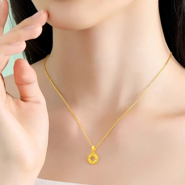 黄金钱币黄金吊坠女新款足金999项链纯金挂坠生日礼物送女友