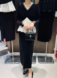 V领常规H型裙高腰时尚洋气连衣裙蕾丝法式秋季-9113