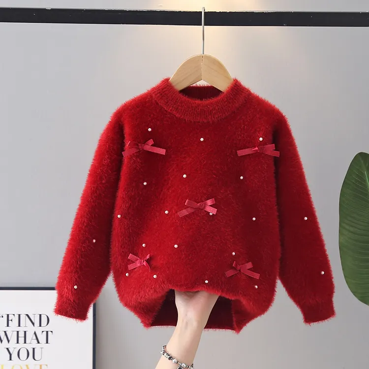 女童毛衣秋冬季2025新款加厚水貂绒中大童洋气时髦女孩儿童针织衫