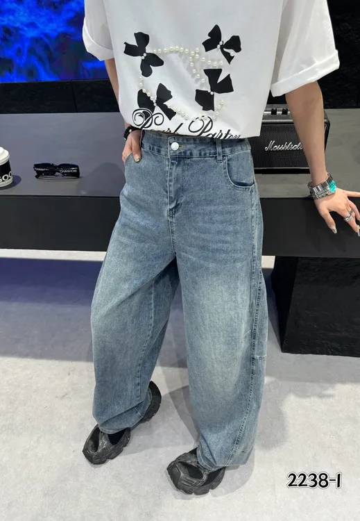 2283-1大码2025春季新款女装时尚高级设计感复古宽松百搭牛仔裤