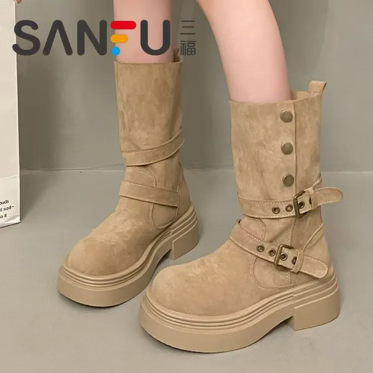 三福两穿机车马丁靴子女2025年秋冬季新款厚底增高小个子短靴