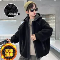 儿童装男童秋冬季外套2025新款冬装夹棉加厚中大童毛毛衣男孩冬季