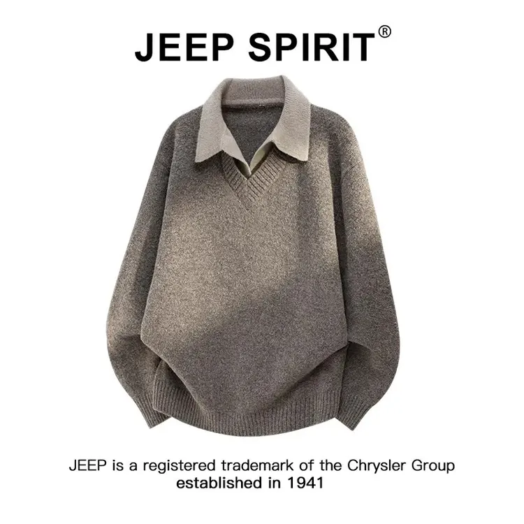 JEEPSPIRIT吉普老钱风假两件针织衫男士秋冬潮牌高级感Polo领毛衣