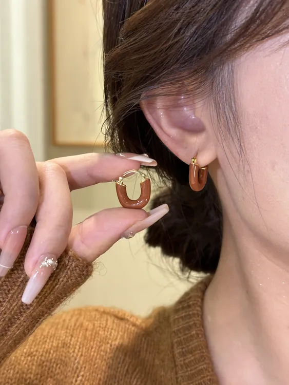 钛钢耳饰 莫兰迪色U型耳扣