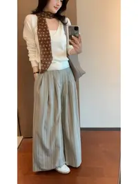 【肉肉】慵懒感老钱风休闲裤女条纹阔腿西裤韩版气质显瘦长裤子百搭