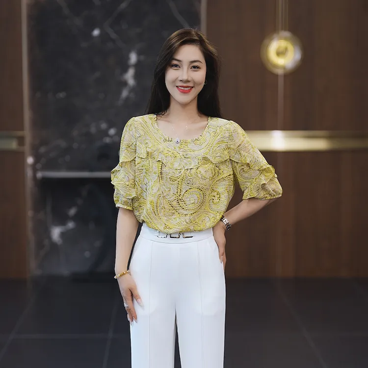 2025夏季新款宽松时尚百搭简约显瘦休闲印花减龄套头小衫上衣夏