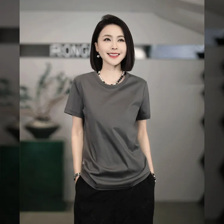 溶溶【重磅蚕丝T】RONGRONG 桑蚕丝莫代尔夏季显瘦短袖纯色女式T恤