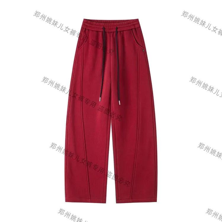 【姚姐定制】359冬季欧货加绒加厚小弯刀高腰显瘦休闲百搭卫裤