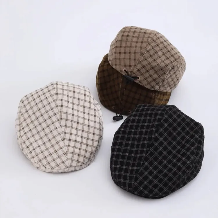 儿童帽子春秋季贝雷帽洋气男女童宝宝画家帽新款格子前进帽遮阳帽