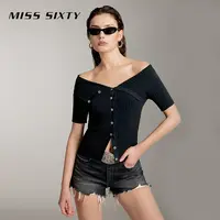 【贤哥专享】Miss Sixty夏季新款针织衫女性感一字肩修身收腰显瘦辣