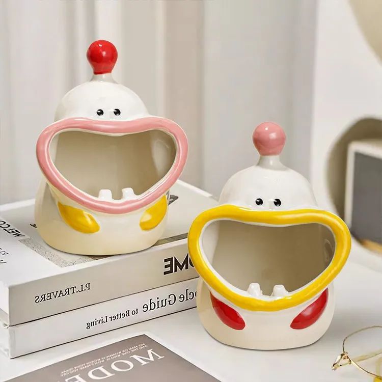 卡通创意陶瓷烟灰缸防烟灰可爱家用烟缸办公室客厅茶几摆件烟盅TJ