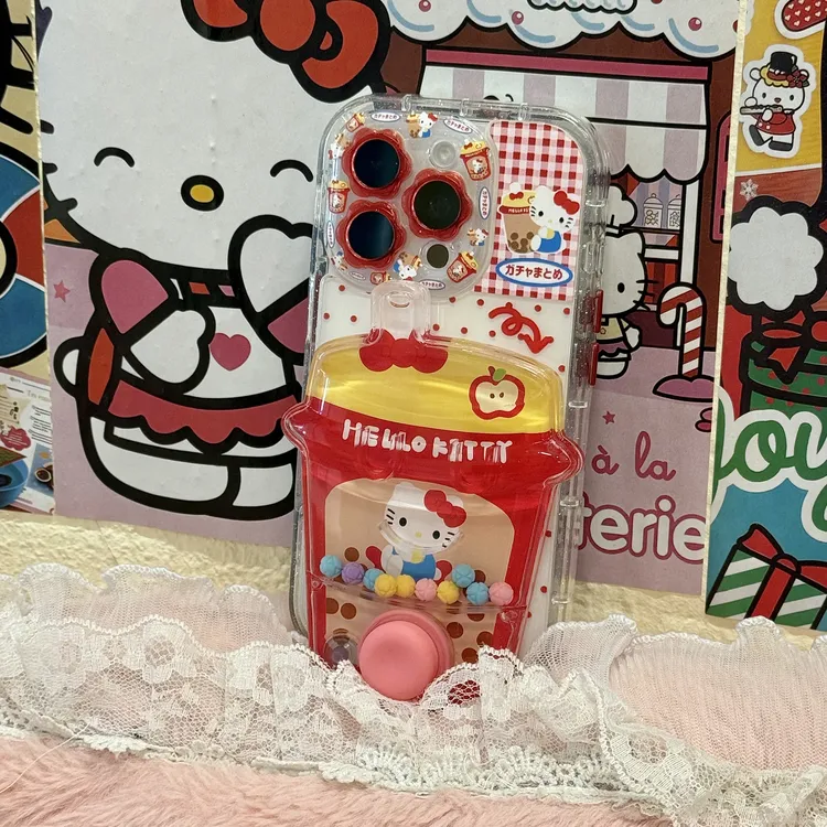 加宽边滴胶-花朵镜头Kitty主题+解压水机配件-适用苹果创意手机壳