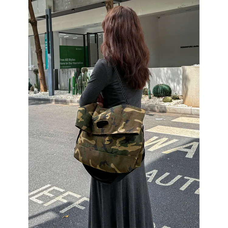 BYZZ新款小众设计迷彩帆布托特包斜挎包大容量高级感通勤单肩包潮