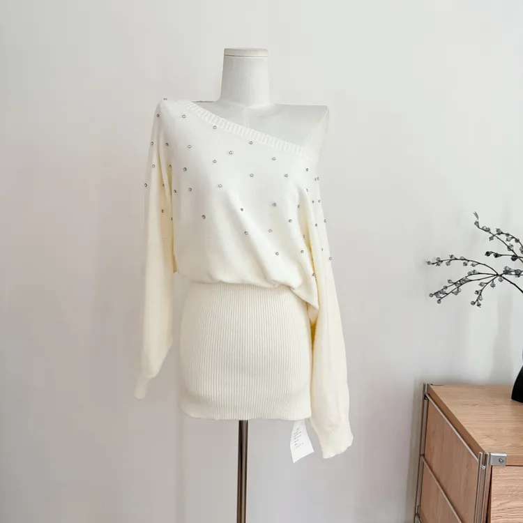 奶思小肥兔 烫钻星空连衣裙设计感小众2025春季新款高级感