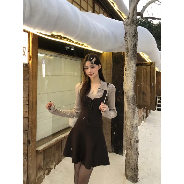 【转角书店针织】冬季法式高智感气质显瘦显瘦撞色HJ88275