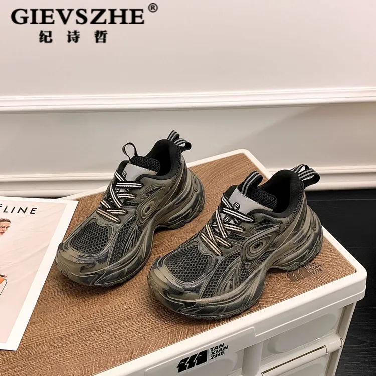 纪诗哲厚底增高鞋男2025春秋新款增高显瘦网红休网面男款厚底老爹