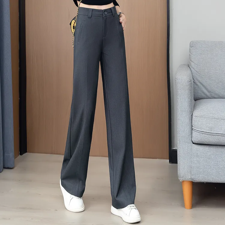 拉夏贝尔高级感时尚气质直筒裤女秋季2025新款高腰显瘦休闲阔腿裤