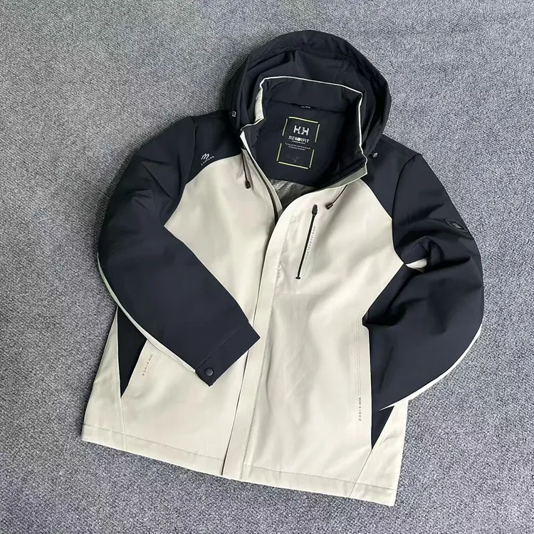 冬季新款运动夹克拼色常规外套长袖保暖羽绒服可拆卸帽男士外套