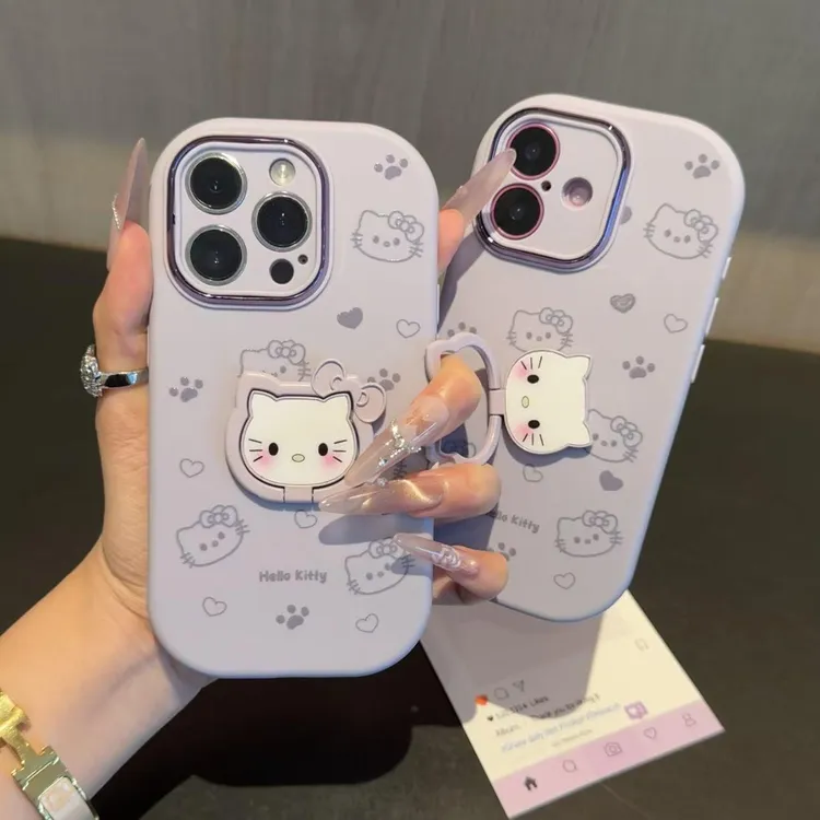 适用iPhone17/16/15/14promax淡紫色Kitty手机壳华为/小米/OPPO