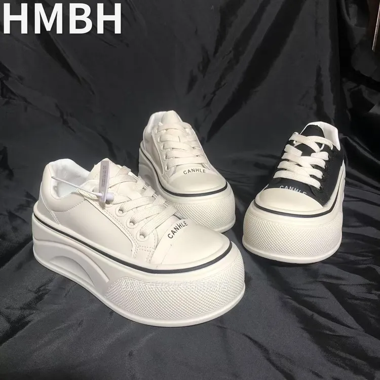 厚底休闲小白鞋女2025春秋新款圆头系带百搭小个子增高休闲鞋