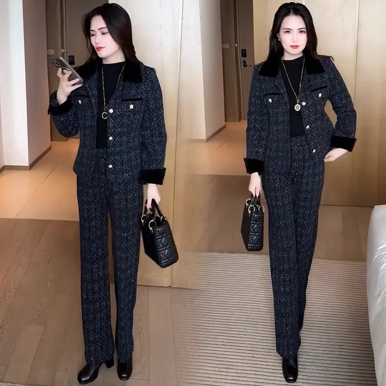 时尚套装女2025秋季新款洋气显瘦小香风短外套阔腿裤气质两件套潮