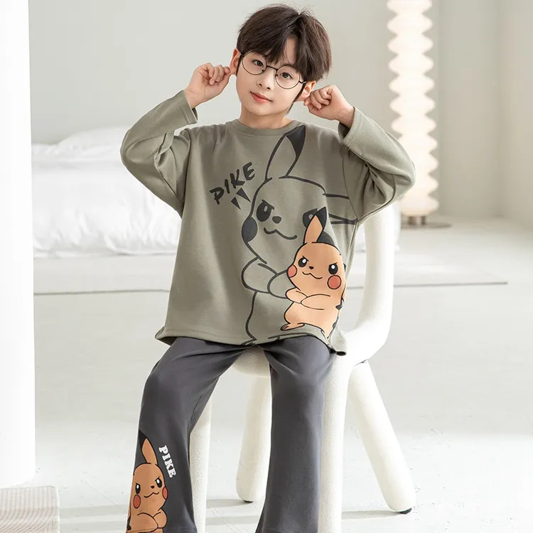 儿童睡衣男孩春秋款长袖纯棉卡通家居服男大童青少年薄款全棉套装