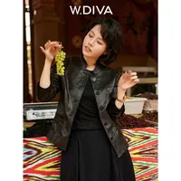 W.Diva【情怀】复古回潮飒爽短款立领绵羊皮衣小众女装53C052591