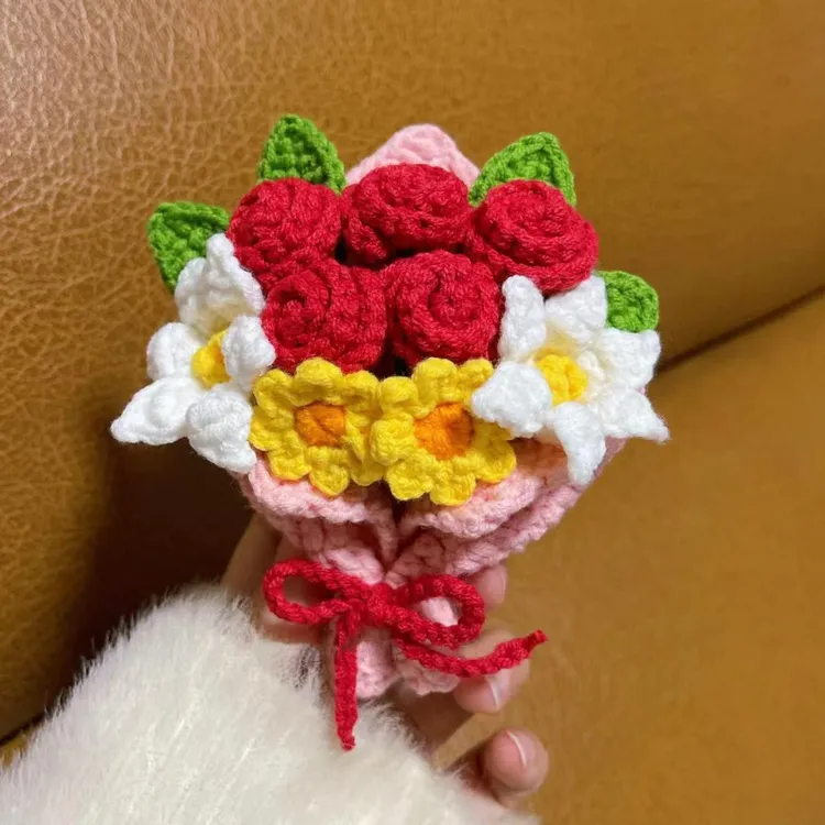 diy新手钩针毛线编织广志送美伢同款花束材料包挂件包挂车挂装饰