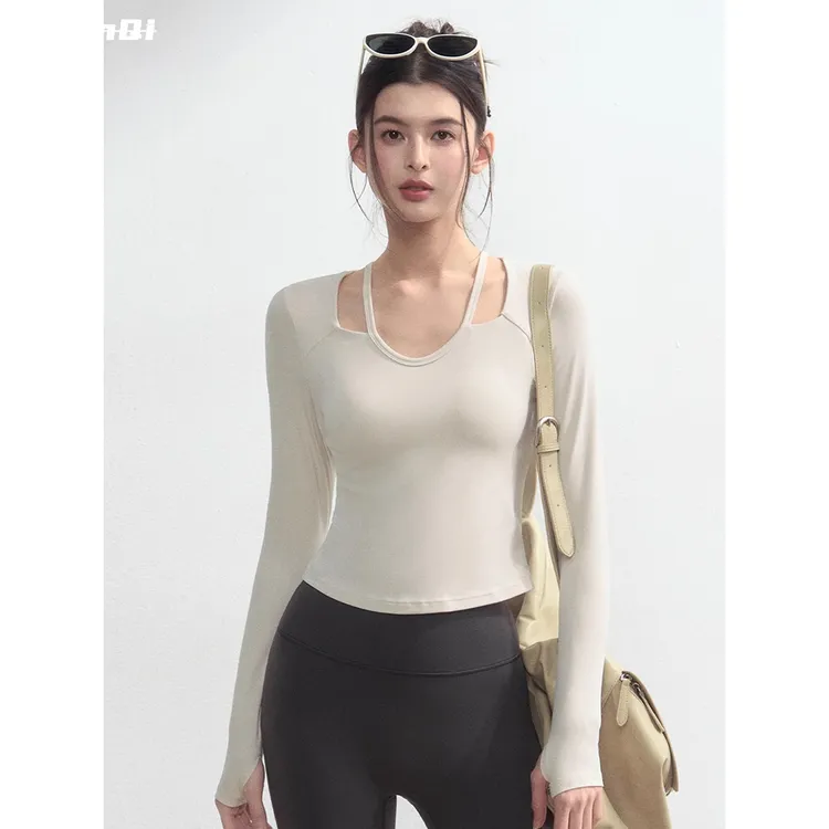 维多利亚瑜伽女紧身显瘦高弹健身上衣跑步普拉提训练外穿运动长袖